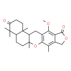 ChemSpider 2D Image | 12-Methoxy-4,4,6a,8,13b-pentamethyl-1,4,4a,5,6,6a,9,13,13a,13b-decahydro-2H-benzo[a]furo[3,4-i]xanthene-3,11-dione | C25H32O5