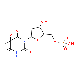 ChemSpider 2D Image | 1-(2-Deoxy-5-O-phosphonopentofuranosyl)-5,6-dihydroxy-5-methyldihydro-2,4(1H,3H)-pyrimidinedione | C10H17N2O10P