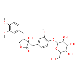 ChemSpider 2D Image | 4-{[4-(3,4-Dimethoxybenzyl)-3-hydroxy-2-oxotetrahydro-3-furanyl]methyl}-2-methoxyphenyl hexopyranoside | C27H34O12