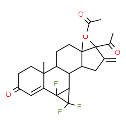 ChemSpider 2D Image | 8-Acetyl-1,1,1a-trifluoro-5a,7a-dimethyl-9-methylene-3-oxo-1,1a,3,4,5,5a,5b,6,7,7a,8,9,10,10a,10b,10c-hexadecahydrocyclopenta[a]cyclopropa[l]phenanthren-8-yl acetate | C25H29F3O4