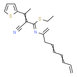 ChemSpider 2D Image | Ethyl (1Z)-2-cyano-N-(1,4,6,8-nonatetraen-2-yl)-3-(2-thienyl)-2-butenimidothioate | C20H22N2S2