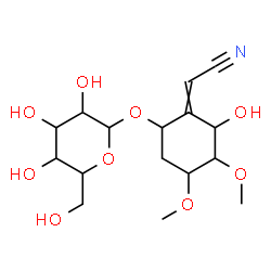 ChemSpider 2D Image | [6-(Hexopyranosyloxy)-2-hydroxy-3,4-dimethoxycyclohexylidene]acetonitrile | C16H25NO9