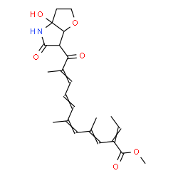 ChemSpider 2D Image | Methyl 2-ethylidene-11-(3a-hydroxy-5-oxohexahydro-2H-furo[3,2-b]pyrrol-6-yl)-4,6,10-trimethyl-11-oxo-3,5,7,9-undecatetraenoate | C23H29NO6