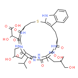 ChemSpider 2D Image | [29-(2,3-Dihydroxy-2-methylpropyl)-19-hydroxy-32-isopropyl-24-methyl-16,22,25,27,30,33,36-heptaoxo-12-thia-10,15,17,23,26,28,31,34-octaazapentacyclo[12.12.10.0~3,11~.0~4,9~.0~17,21~]hexatriaconta-3(11
),4,6,8-tetraen-35-yl](hydroxy)acetic acid | C37H50N8O13S