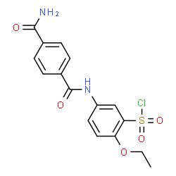 ChemSpider 2D Image | 5-[(4-Carbamoylbenzoyl)amino]-2-ethoxybenzenesulfonyl chloride | C16H15ClN2O5S
