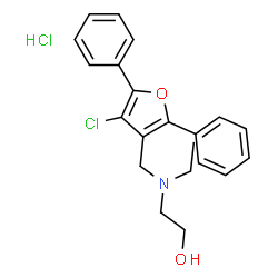 ChemSpider 2D Image | 2-{[(4-Chloro-2,5-diphenyl-3-furyl)methyl](ethyl)amino}ethanol hydrochloride (1:1) | C21H23Cl2NO2