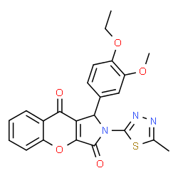 ChemSpider 2D Image | 1-(4-Ethoxy-3-methoxyphenyl)-2-(5-methyl-1,3,4-thiadiazol-2-yl)-1,2-dihydrochromeno[2,3-c]pyrrole-3,9-dione | C23H19N3O5S