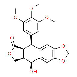 ChemSpider 2D Image | (5S,5aS,8aR,9S)-9-Hydroxy-5-(3,4,5-trimethoxyphenyl)-5,8,8a,9-tetrahydrofuro[3',4':6,7]naphtho[2,3-d][1,3]dioxol-6(5aH)-one | C22H22O8