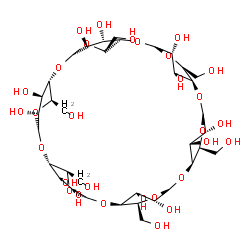 ChemSpider 2D Image | (1R,3R,5S,6S,8R,10S,11S,13R,15S,16S,18S,20R,21S,23S,25R,26S,28R,31S,32S,33R,34R,35R,36R,37S,38R,39S,40R,41S,42R)-5,10,15,20,25,30-Hexakis(hydroxymethyl)-2,4,7,9,12,14,17,19,22,24,27,29-dodecaoxaheptac
yclo[26.2.2.2~3,6~.2~8,11~.2~13,16~.2~18,21~.2~23,26~]dotetracontane-31,32,33,34,35,36,37,38,39,40,41,42-dodecol | C36H60O30