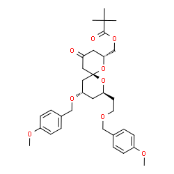 ChemSpider 2D Image | [(2R,6R,8S,10S)-10-[(4-Methoxybenzyl)oxy]-8-{2-[(4-methoxybenzyl)oxy]ethyl}-4-oxo-1,7-dioxaspiro[5.5]undec-2-yl]methyl pivalate | C33H44O9