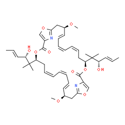 ChemSpider 2D Image | (4S,6Z,8Z,10E,12R,20S,22Z,24Z,26E,28R)-4,20-Bis[(3S,4E)-3-hydroxy-2-methyl-4-hexen-2-yl]-12,28-dimethoxy-3,15,19,31-tetraoxa-33,34-diazatricyclo[28.2.1.1~14,17~]tetratriaconta-1(32),6,8,10,14(34),16,2
2,24,26,30(33)-decaene-2,18-dione | C44H58N2O10