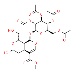 ChemSpider 2D Image | Methyl (1S,4aS,8S,8aS)-3-hydroxy-1-(hydroxymethyl)-8-[(2,3,4,6-tetra-O-acetyl-beta-D-glucopyranosyl)oxy]-4,4a,8,8a-tetrahydro-1H,3H-pyrano[3,4-c]pyran-5-carboxylate | C25H34O16