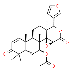 ChemSpider 2D Image | (4aS,6R,6aS,6bR,7aS,10S,10aS,12aR,12bR)-10-(3-Furyl)-4,4,6a,10a,12b-pentamethyl-3,8-dioxo-3,4,4a,5,6,6a,7a,8,10,10a,11,12,12a,12b-tetradecahydronaphtho[2,1-f]oxireno[d]isochromen-6-yl acetate | C28H34O7