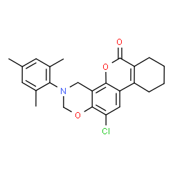ChemSpider 2D Image | 12-Chloro-3-mesityl-3,4,7,8,9,10-hexahydro-2H,6H-benzo[3,4]chromeno[8,7-e][1,3]oxazin-6-one | C24H24ClNO3