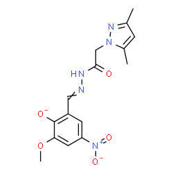 ChemSpider 2D Image | 2-({[(3,5-Dimethyl-1H-pyrazol-1-yl)acetyl]hydrazono}methyl)-6-methoxy-4-nitrophenolate | C15H16N5O5