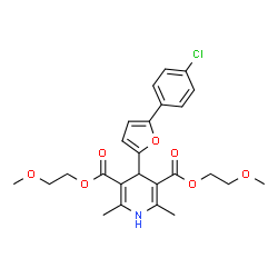 ChemSpider 2D Image | Bis(2-methoxyethyl) 4-[5-(4-chlorophenyl)-2-furyl]-2,6-dimethyl-1,4-dihydro-3,5-pyridinedicarboxylate | C25H28ClNO7