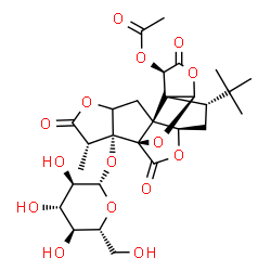 ChemSpider 2D Image | (1R,3R,6R,7S,8S,10R,11S,16S,17R)-17-(beta-D-Glucopyranosyloxy)-16-methyl-8-(2-methyl-2-propanyl)-5,15,18-trioxo-2,4,14,19-tetraoxahexacyclo[8.7.2.0~1,11~.0~3,7~.0~7,11~.0~13,17~]nonadec-6-yl acetate | C28H36O15
