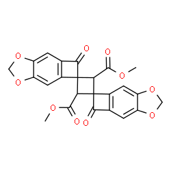 ChemSpider 2D Image | Dimethyl 6,6''-dioxo-6H,6''H-dispiro[cyclobuta[f][1,3]benzodioxole-5,1'-cyclobutane-3',5''-cyclobuta[f][1,3]benzodioxole]-2',4'-dicarboxylate | C24H16O10