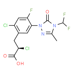 ChemSpider 2D Image | (2R)-2-Chloro-3-{2-chloro-5-[4-(difluoromethyl)-3-methyl-5-oxo-4,5-dihydro-1H-1,2,4-triazol-1-yl]-4-fluorophenyl}propanoic acid | C13H10Cl2F3N3O3