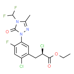 ChemSpider 2D Image | Ethyl (2R)-2-chloro-3-{2-chloro-5-[4-(difluoromethyl)-3-methyl-5-oxo-4,5-dihydro-1H-1,2,4-triazol-1-yl]-4-fluorophenyl}propanoate | C15H14Cl2F3N3O3
