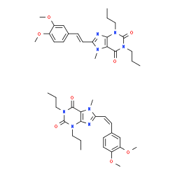 ChemSpider 2D Image | 8-[(E)-2-(3,4-Dimethoxyphenyl)vinyl]-7-methyl-1,3-dipropyl-3,7-dihydro-1H-purine-2,6-dione - 8-[(Z)-2-(3,4-dimethoxyphenyl)vinyl]-7-methyl-1,3-dipropyl-3,7-dihydro-1H-purine-2,6-dione (1:1) | C44H56N8O8