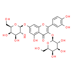 ChemSpider 2D Image | 2-(3,4-Dihydroxyphenyl)-3-(beta-D-galactopyranosyloxy)-5-hydroxy-4-oxo-4H-chromen-7-yl beta-D-galactopyranoside | C27H30O17