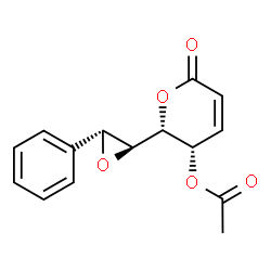 ChemSpider 2D Image | (2R,3S)-6-Oxo-2-[(2S,3R)-3-phenyl-2-oxiranyl]-3,6-dihydro-2H-pyran-3-yl acetate | C15H14O5
