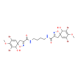 ChemSpider 2D Image | N,N'-1,4-Butanediylbis(7,9-dibromo-10-hydroxy-8-methoxy-1-oxa-2-azaspiro[4.5]deca-2,6,8-triene-3-carboxamide) | C24H26Br4N4O8