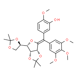 ChemSpider 2D Image | 5-[(E)-[(3aR,6S,6aR)-6-[(4R)-2,2-Dimethyl-1,3-dioxolan-4-yl]-2,2-dimethyldihydrofuro[3,4-d][1,3]dioxol-4(3aH)-ylidene](3,4,5-trimethoxyphenyl)methyl]-2-methoxyphenol | C29H36O10