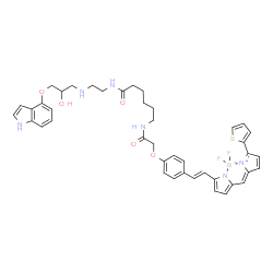 ChemSpider 2D Image | Difluoro{N-(2-{[2-hydroxy-3-(1H-indol-4-yloxy)propyl]amino}ethyl)-6-[({4-[(E)-2-(5-{[5-(2-thienyl)-2H-pyrrol-2-ylidene-kappaN]methyl}-1H-pyrrol-2-yl-kappaN)vinyl]phenoxy}acetyl)amino]hexanamidato}boro
n | C42H45BF2N6O5S