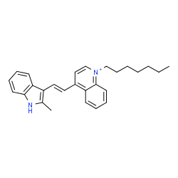 ChemSpider 2D Image | 1-Heptyl-4-[(E)-2-(2-methyl-1H-indol-3-yl)vinyl]quinolinium | C27H31N2