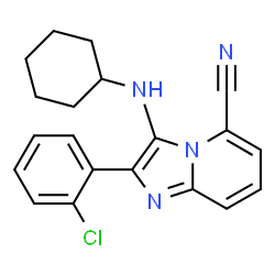 ChemSpider 2D Image | 2-(2-Chlorophenyl)-3-(cyclohexylamino)imidazo[1,2-a]pyridine-5-carbonitrile | C20H19ClN4
