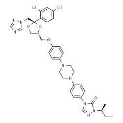 ChemSpider 2D Image | 2-[(2S)-2-Butanyl]-4-{4-[4-(4-{[(2R,4R)-2-(2,4-dichlorophenyl)-2-(1H-1,2,4-triazol-1-ylmethyl)-1,3-dioxolan-4-yl]methoxy}phenyl)-1-piperazinyl]phenyl}-2,4-dihydro-3H-1,2,4-triazol-3-one | C35H38Cl2N8O4