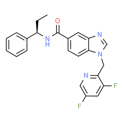 ChemSpider 2D Image | 1-[(3,5-Difluoro-2-pyridinyl)methyl]-N-[(1R)-1-phenylpropyl]-1H-benzimidazole-5-carboxamide | C23H20F2N4O