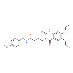 ChemSpider 2D Image | 4-(6,7-Diethoxy-2,4-dioxo-1,4-dihydro-3(2H)-quinazolinyl)-N-(4-methoxybenzyl)butanamide | C24H29N3O6