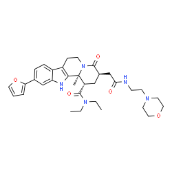 ChemSpider 2D Image | (1S,3R,12bS)-N,N-Diethyl-10-(2-furyl)-12b-methyl-3-(2-{[2-(4-morpholinyl)ethyl]amino}-2-oxoethyl)-4-oxo-1,2,3,4,6,7,12,12b-octahydroindolo[2,3-a]quinolizine-1-carboxamide | C33H43N5O5