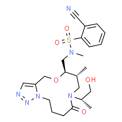 ChemSpider 2D Image | 2-Cyano-N-({(6R,7R)-9-[(2S)-1-hydroxy-2-propanyl]-7-methyl-10-oxo-6,7,8,9,10,11,12,13-octahydro-4H-[1,2,3]triazolo[5,1-c][1,4,9]oxadiazacyclododecin-6-yl}methyl)-N-methylbenzenesulfonamide | C23H32N6O5S