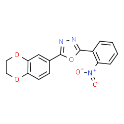 ChemSpider 2D Image | 2-(2,3-Dihydro-1,4-benzodioxin-6-yl)-5-(2-nitrophenyl)-1,3,4-oxadiazole | C16H11N3O5