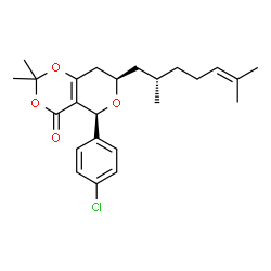 ChemSpider 2D Image | (5S,7R)-5-(4-Chlorophenyl)-7-[(2S)-2,6-dimethyl-5-hepten-1-yl]-2,2-dimethyl-7,8-dihydro-4H,5H-pyrano[4,3-d][1,3]dioxin-4-one | C24H31ClO4