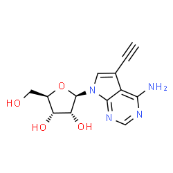 ChemSpider 2D Image | 5-Ethynyl-7-(beta-D-ribofuranosyl)-7H-pyrrolo[2,3-d]pyrimidin-4-amine | C13H14N4O4