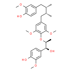 ChemSpider 2D Image | (+)-(7''S,8S,8'R,8''S)-4,4''-dihydroxy-3,3',3'',5'-tetramethoxy-4',8''-oxy-8,8'-sesquineolignan-7''-ol | C31H40O8