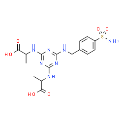 ChemSpider 2D Image | 2,2'-({6-[(4-Sulfamoylbenzyl)amino]-1,3,5-triazine-2,4-diyl}diimino)dipropanoic acid | C16H21N7O6S