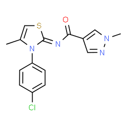 ChemSpider 2D Image | N-[(2Z)-3-(4-Chlorophenyl)-4-methyl-1,3-thiazol-2(3H)-ylidene]-1-methyl-1H-pyrazole-4-carboxamide | C15H13ClN4OS