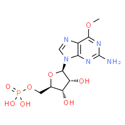 ChemSpider 2D Image | 6-Methoxy-9-(5-O-phosphono-beta-D-ribofuranosyl)-9H-purin-2-amine | C11H16N5O8P