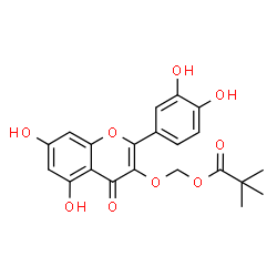 ChemSpider 2D Image | {[2-(3,4-Dihydroxyphenyl)-5,7-dihydroxy-4-oxo-4H-chromen-3-yl]oxy}methyl pivalate | C21H20O9