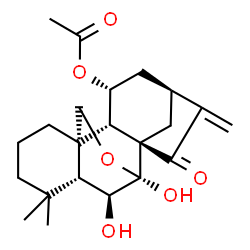 ChemSpider 2D Image | (5beta,6beta,7beta,8alpha,9beta,10alpha,11alpha,13alpha)-6,7-Dihydroxy-15-oxo-7,20-epoxykaur-16-en-11-yl acetate | C22H30O6