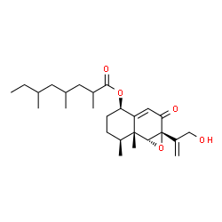 ChemSpider 2D Image | (1aR,4R,7S,7aR,7bR)-1a-(3-Hydroxy-1-propen-2-yl)-7,7a-dimethyl-2-oxo-1a,2,4,5,6,7,7a,7b-octahydronaphtho[1,2-b]oxiren-4-yl 2,4,6-trimethyloctanoate | C26H40O5