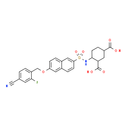 ChemSpider 2D Image | 4-[({6-[(4-Cyano-2-fluorobenzyl)oxy]-2-naphthyl}sulfonyl)amino]-1,3-cyclohexanedicarboxylic acid | C26H23FN2O7S