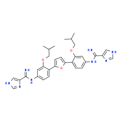 ChemSpider 2D Image | N-{4-[5-(4-{[1H-Imidazol-5-yl(imino)methyl]amino}-2-isobutoxyphenyl)-2-furyl]-3-isobutoxyphenyl}-1H-imidazole-4-carboximidamide | C32H36N8O3