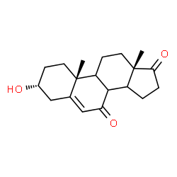 ChemSpider 2D Image | (3alpha,8xi,9xi,14xi)-3-Hydroxyandrost-5-ene-7,17-dione | C19H26O3